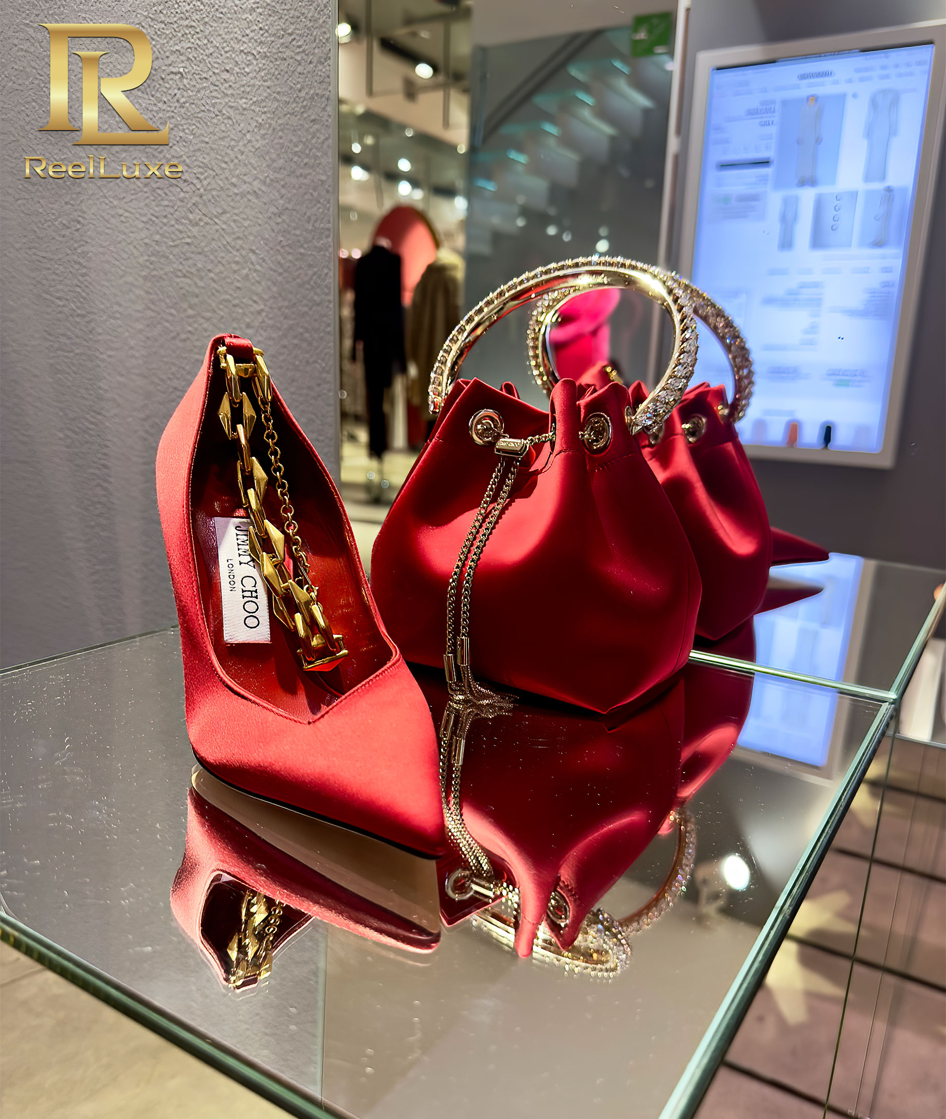 Jimmy Choo talons rouges et sac à main – Luisa Via Roma – Florence, Italie