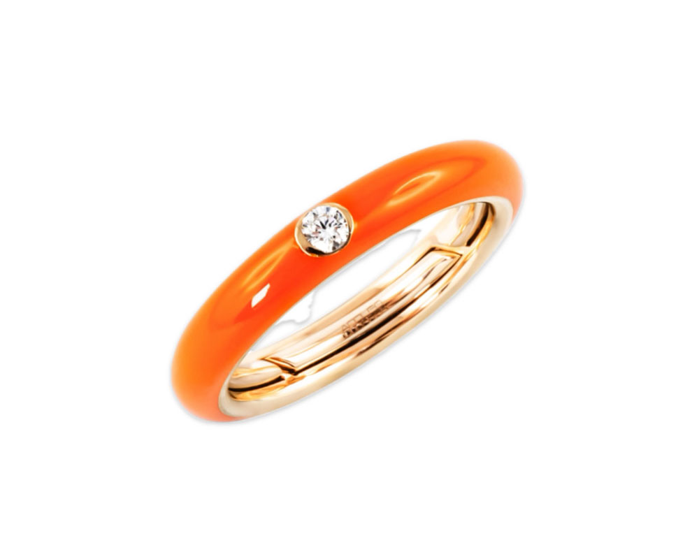 Hermès – Band Ring PopTek2 – 18kt Pink Gold, Orange Enamel, and Central White