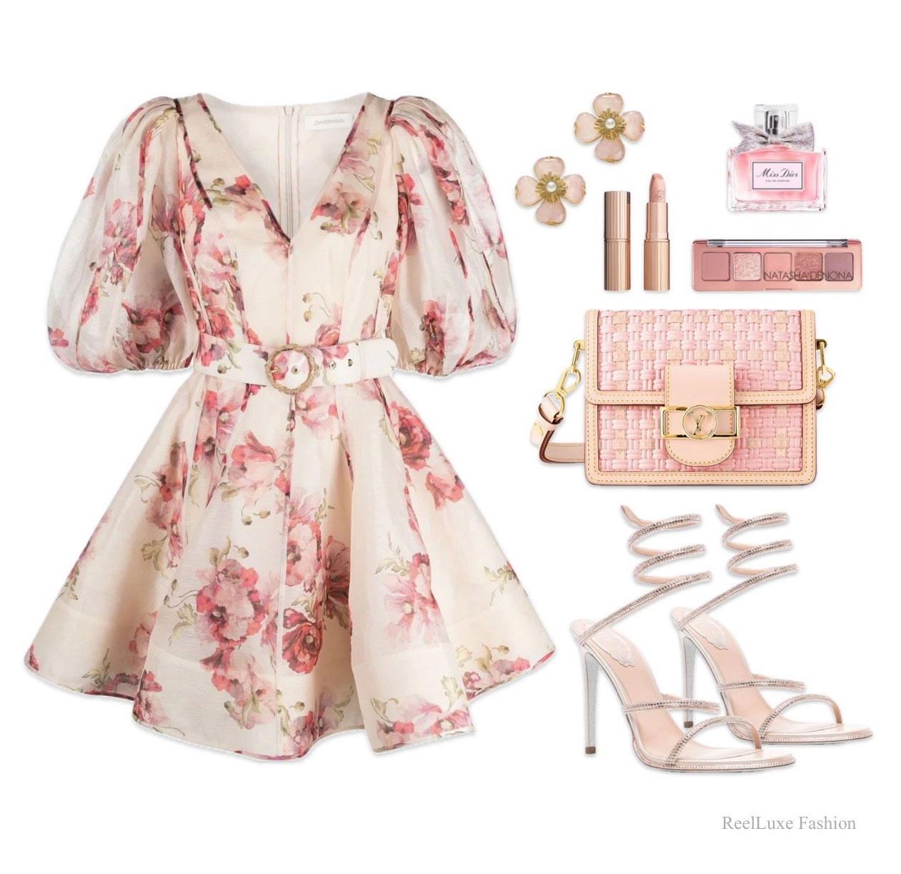 Pink Powder Summer Outfit Idea with a Zimmermann Dress and Louis Vuitton Mini Dauphine Bag