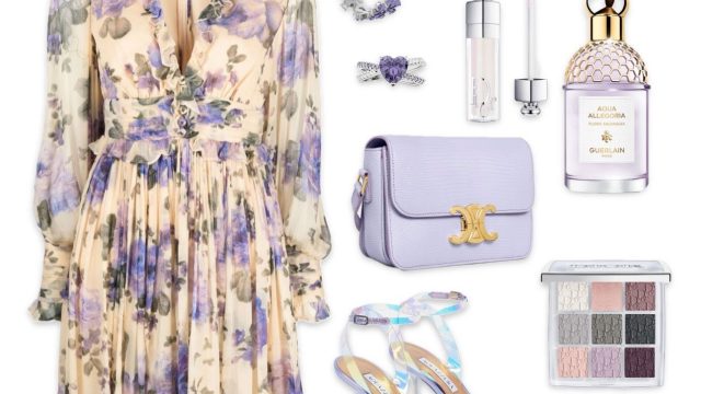 Provence Mood Outfit Idea with a Zimmermann Dress and Celine Triomphe Bag in Lizard Light Lavender