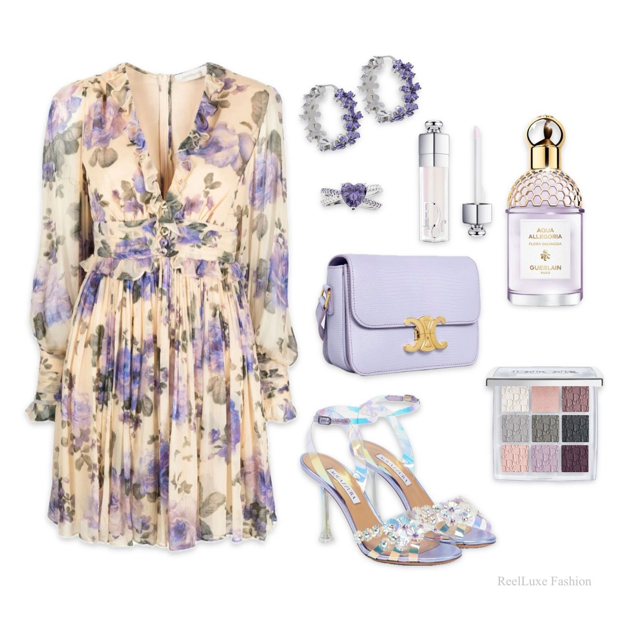 Provence Mood Outfit Idea with a Zimmermann Dress and Celine Triomphe Bag in Lizard Light Lavender
