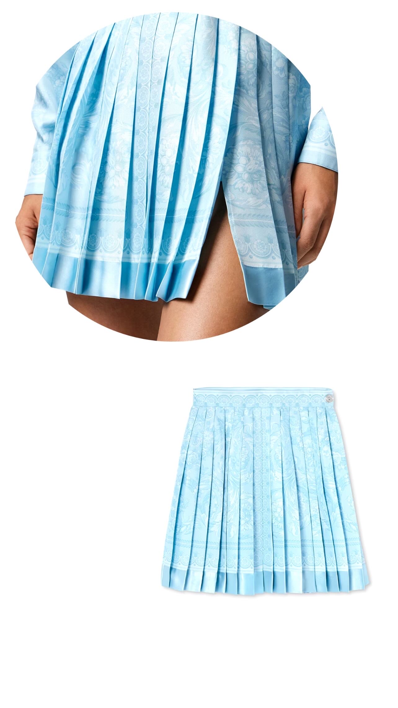 Versace – Blue Barocco Silk Pleated Skirt