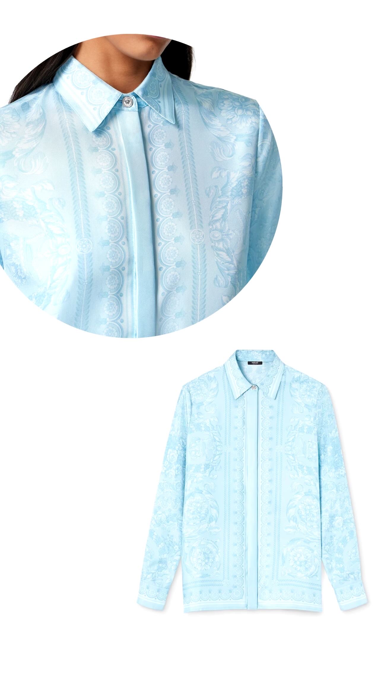 Versace - Blue Barocco Silk Shirt